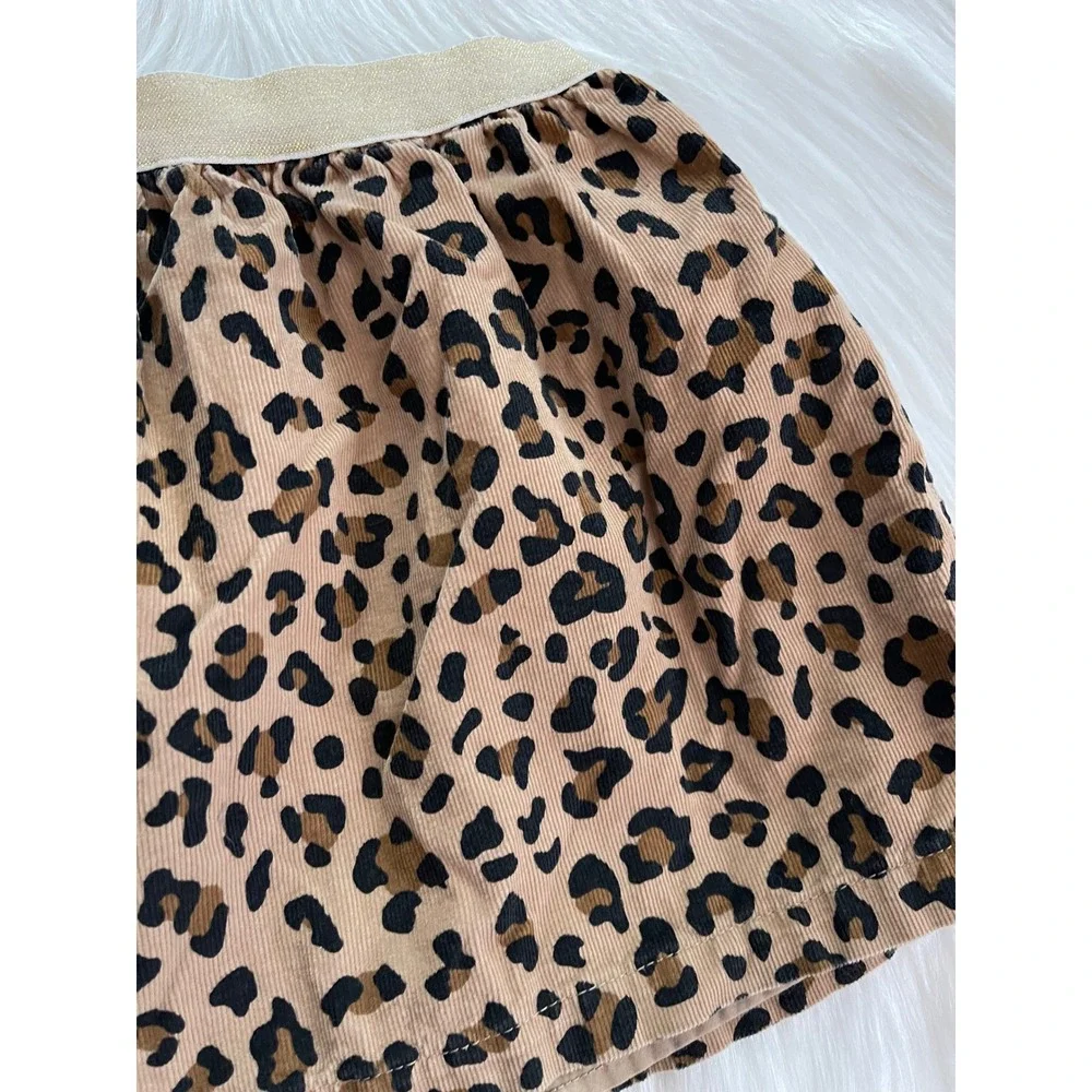 Girls Carter's Leopard Print Lined Corduroy Skirt Glitter Elastic Waistband 4/5